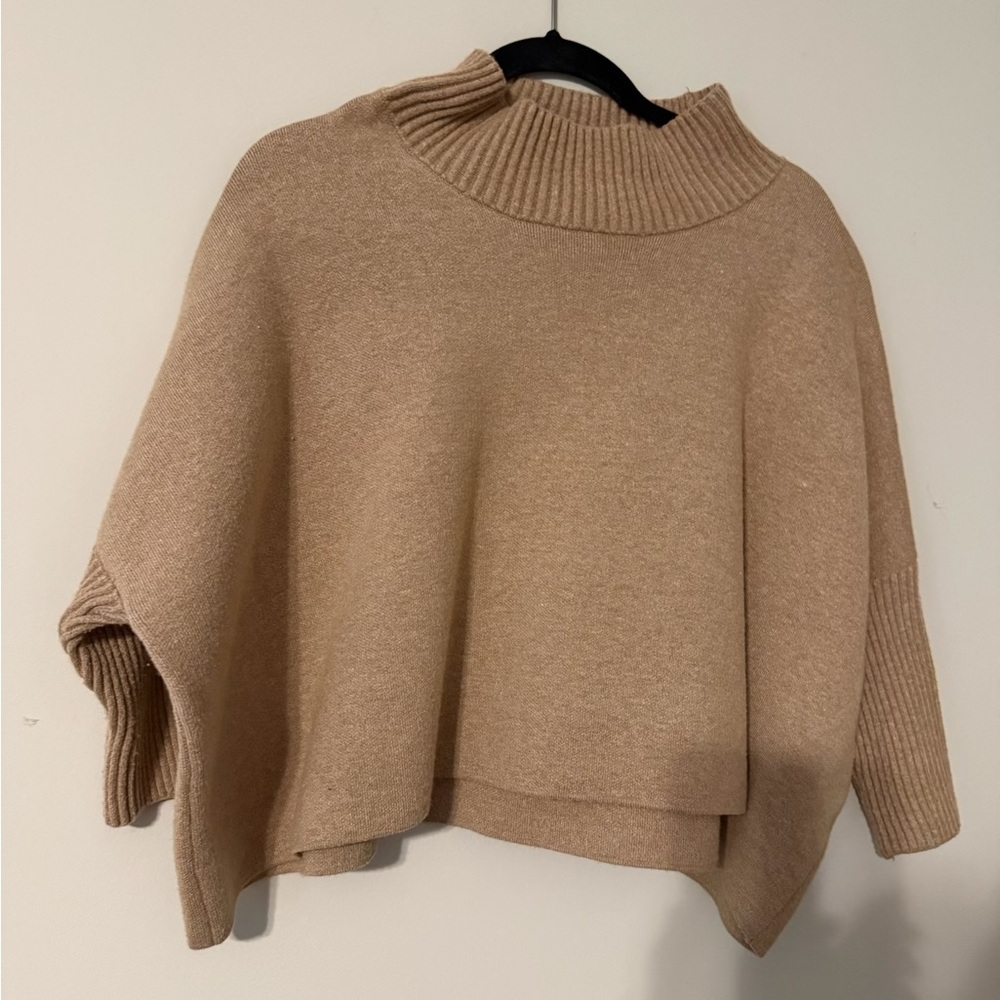 Kerisma Cozy Funnel Neck Poncho Sweater in Camel